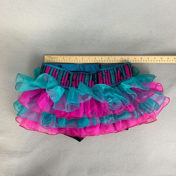 Adult Medium Jazz Dance Skort Set Turquoise Pink Sequin Ruffle Stage Outfit - Picture 4 of 11